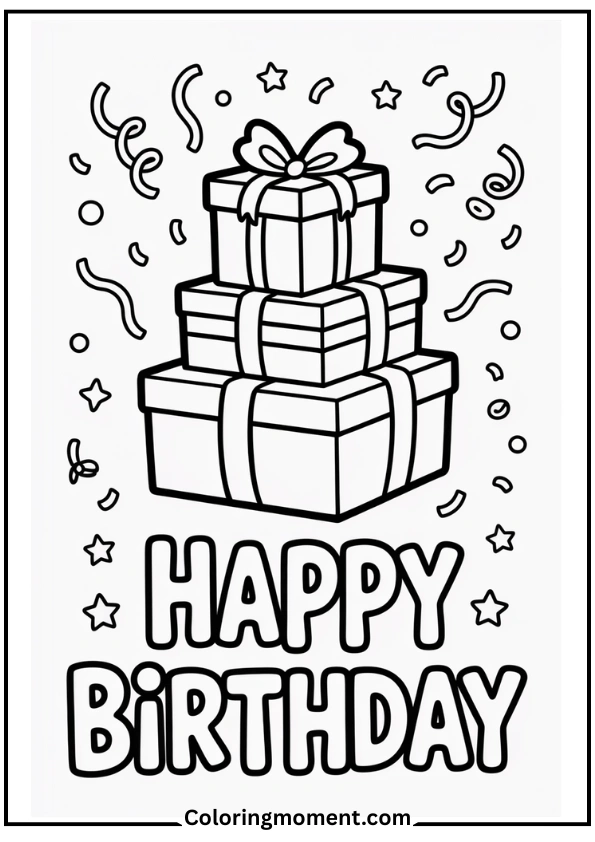 Gift Boxes and Confetti Coloring Page