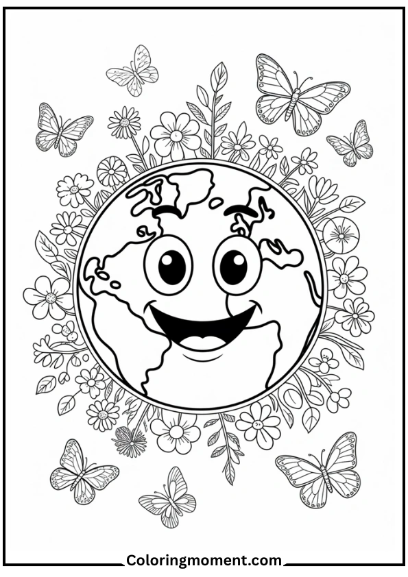 Happy Earth Surrounded by Flowers