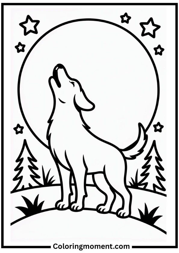 Howling Dog at the Moon Coloring Page