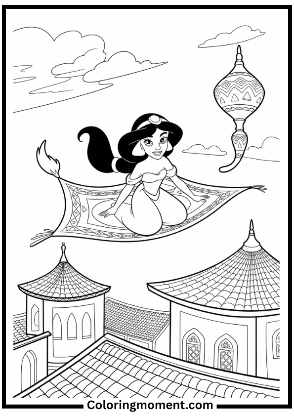 Jasmine on Magic Carpet Coloring Page