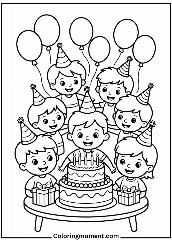 Kids' Birthday Party Scene Coloring Page