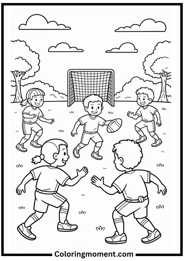 Kids Playing Football Coloring Page