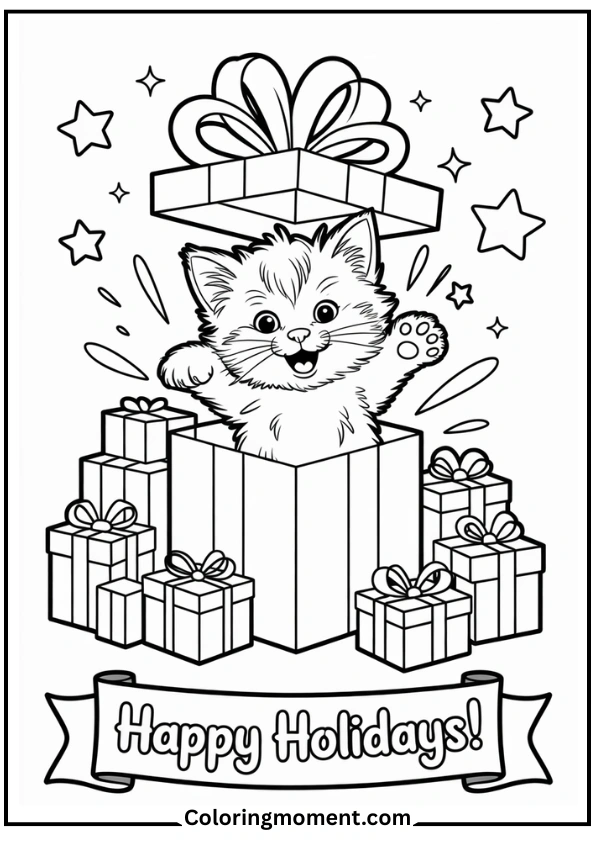 Kitten popping out of a gift box