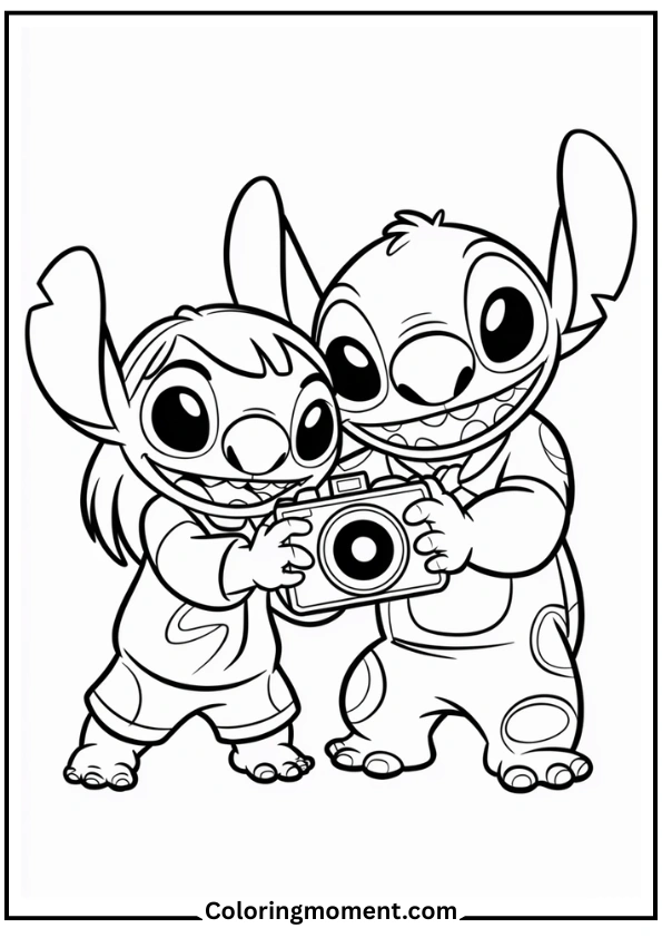 Lilo and Stitch Selfie Coloring Page