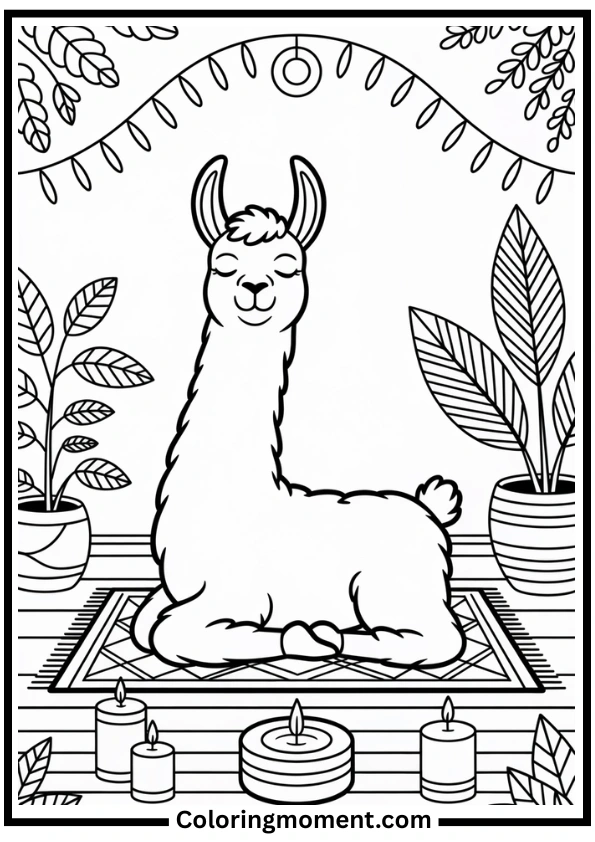 Llama Doing Yoga Coloring Page