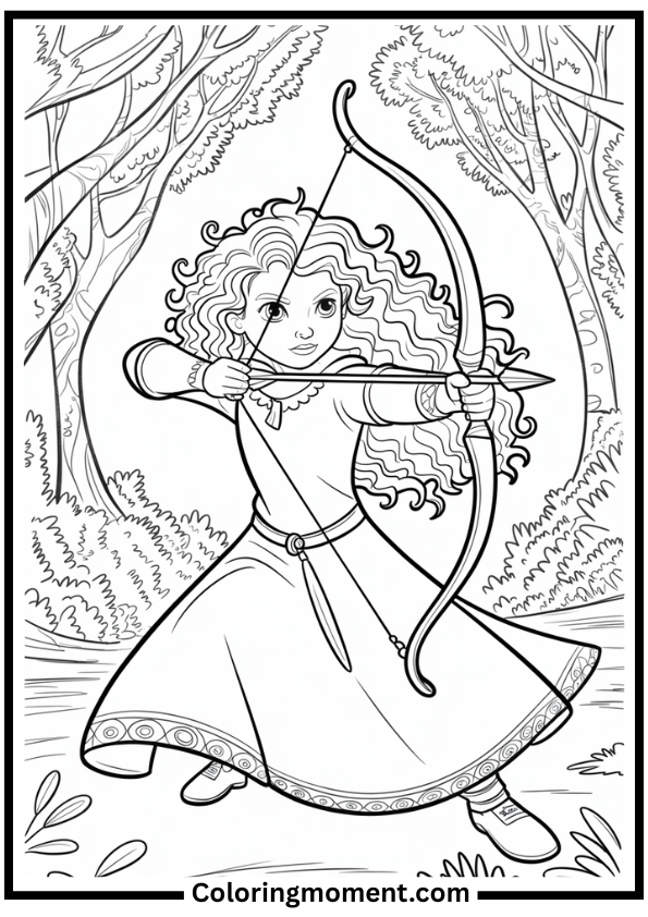 Merida with Bow in Forest Coloring Page