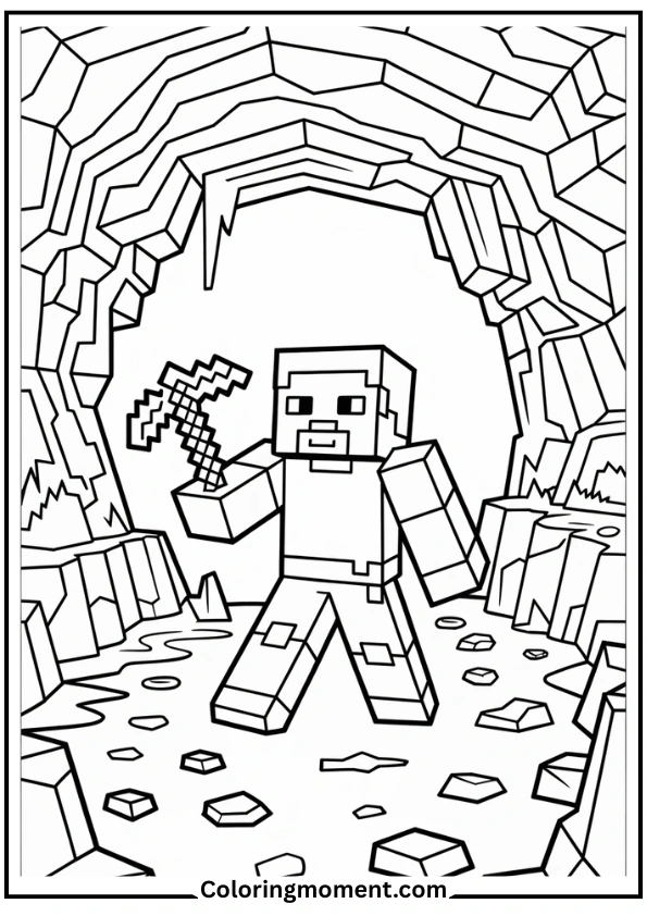 Minecraft Cave with Lava and Ores Coloring Page