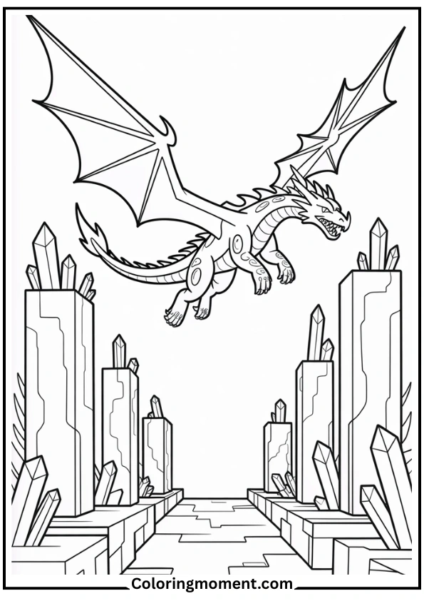 Minecraft Ender Dragon Battle Scene Coloring Page