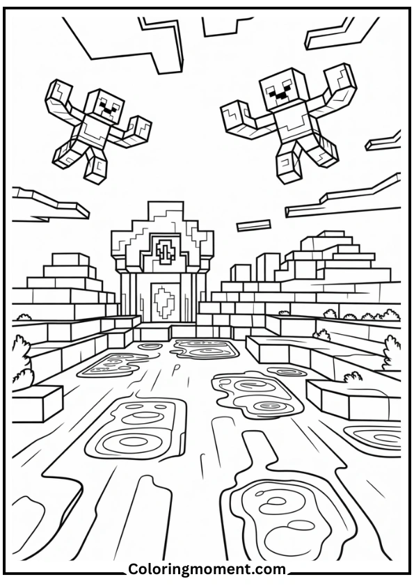 Minecraft Nether Landscape Coloring Page