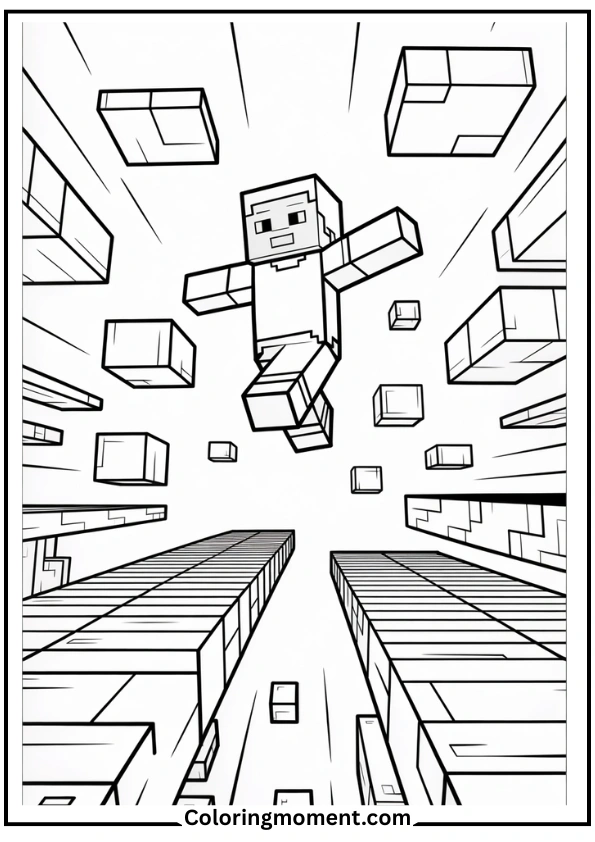 Minecraft Parkour Obstacle Course Coloring Page
