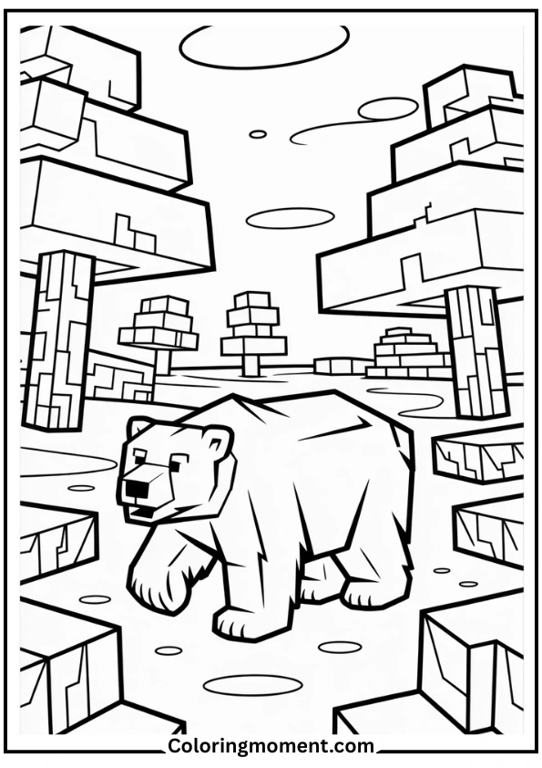 Minecraft Snow Biome with Polar Bear Coloring Page