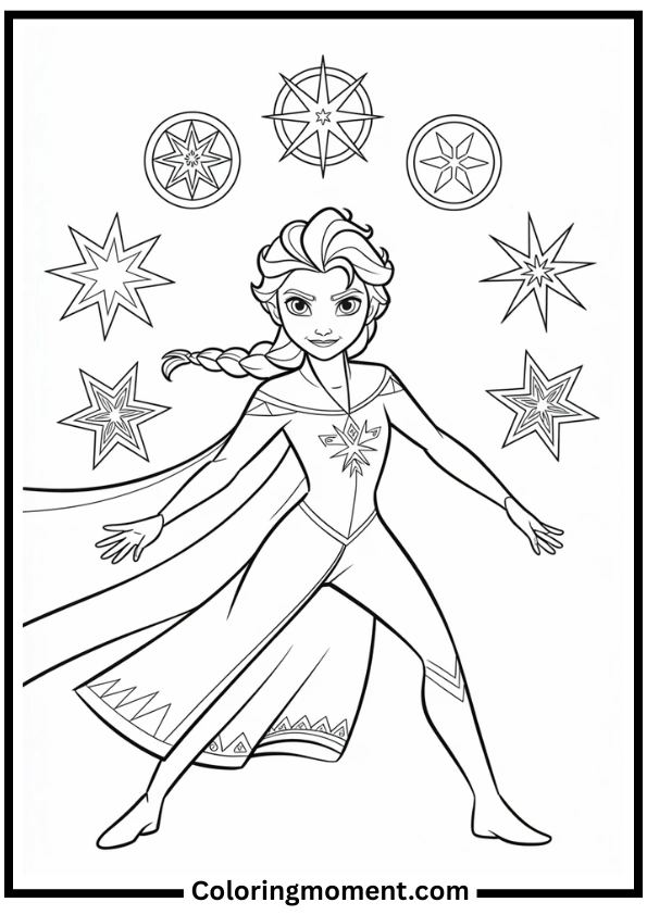 Powerful Elsa with Ice Symbols Coloring Page