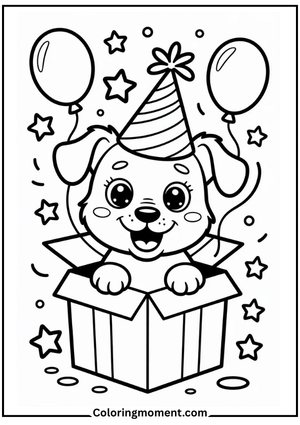 Puppy Birthday Surprise Coloring Page