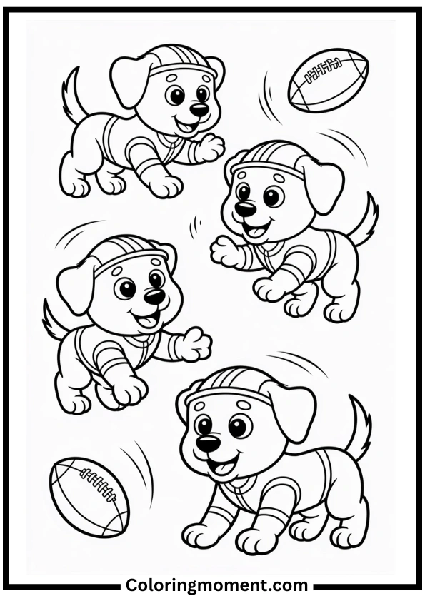 Puppy Football Team Coloring Page