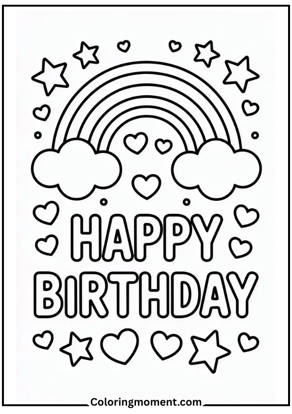 Rainbow Birthday Banner Coloring Page