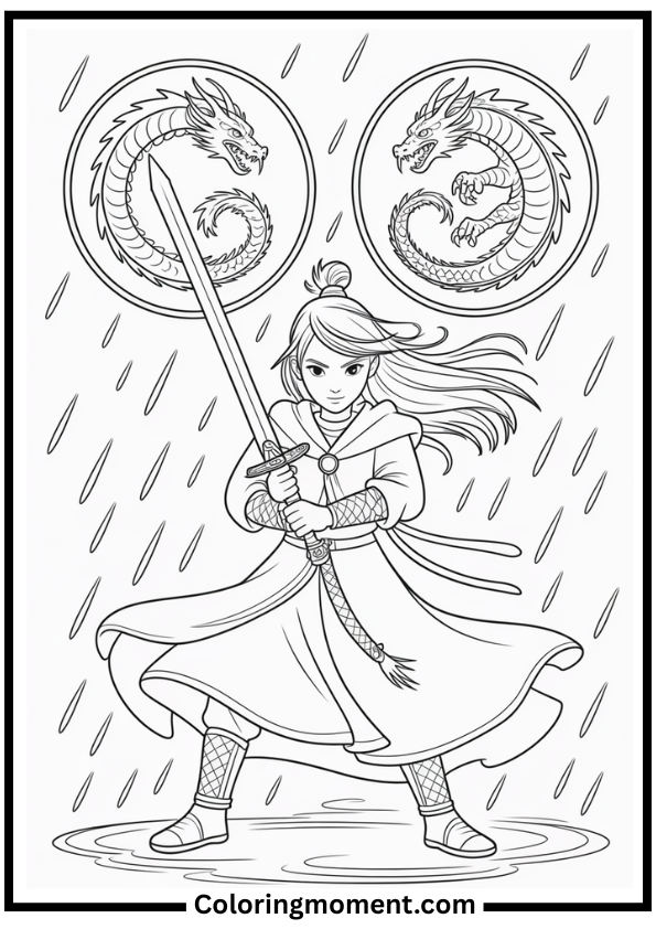 Raya with Sword Coloring Page