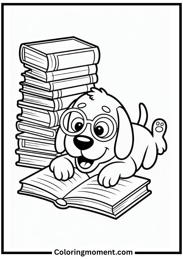 Reading Dog Coloring Page