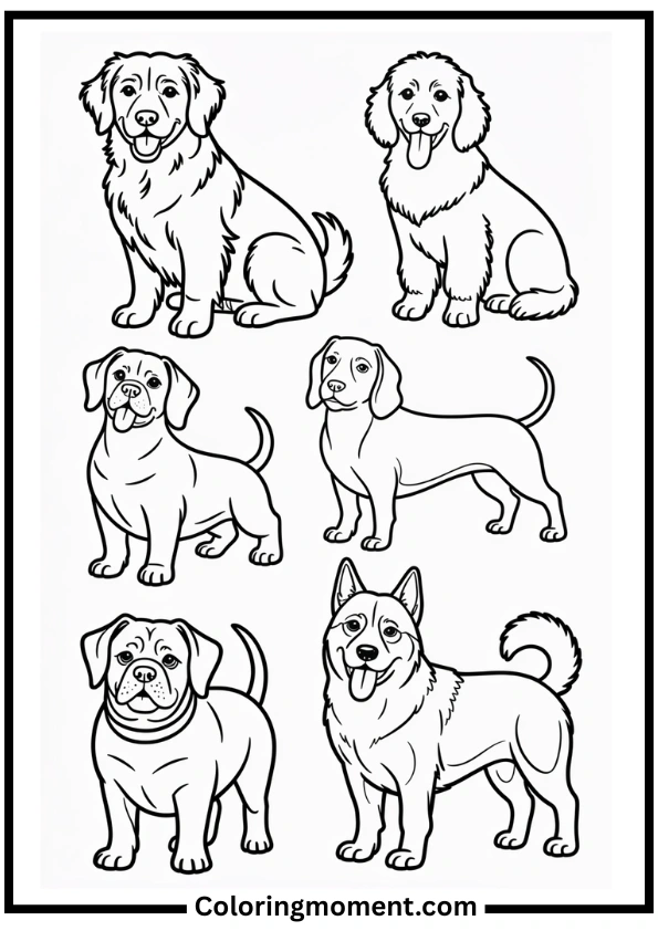 Realistic Dog Breeds Coloring Page