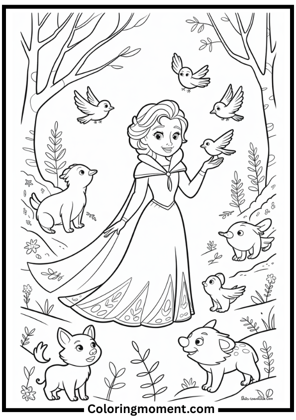 Snow White in Forest Coloring Page