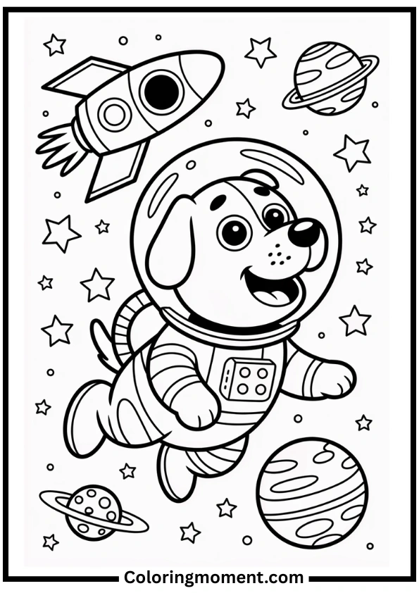 Space Dog Explorer Coloring Page