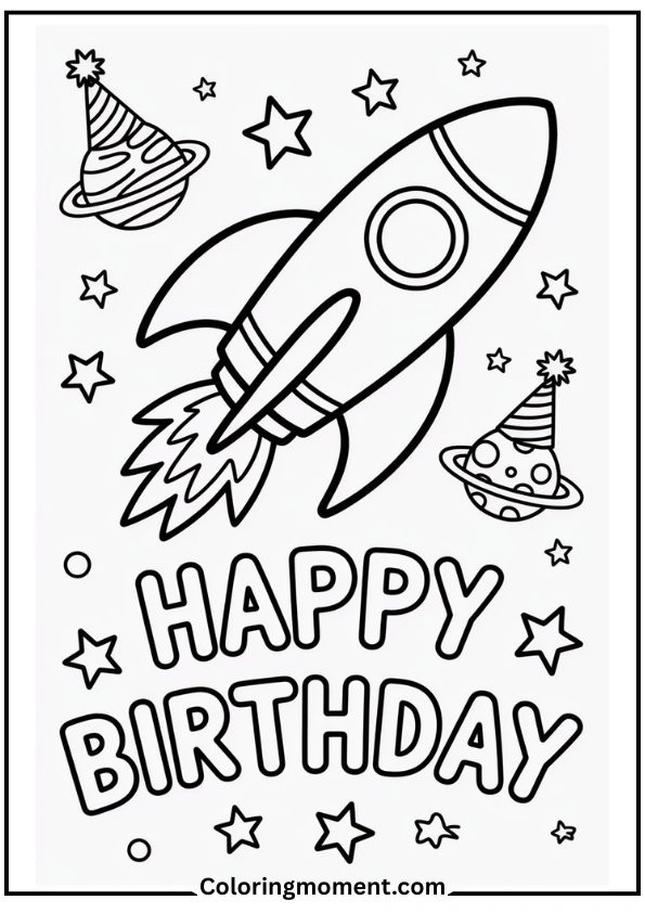 Space Party Coloring Page