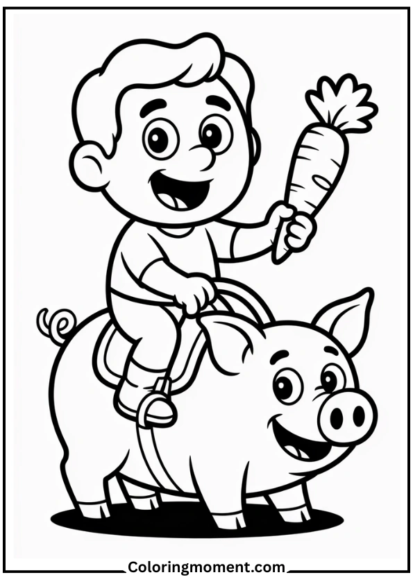 Steve Riding a Pig Coloring Page
