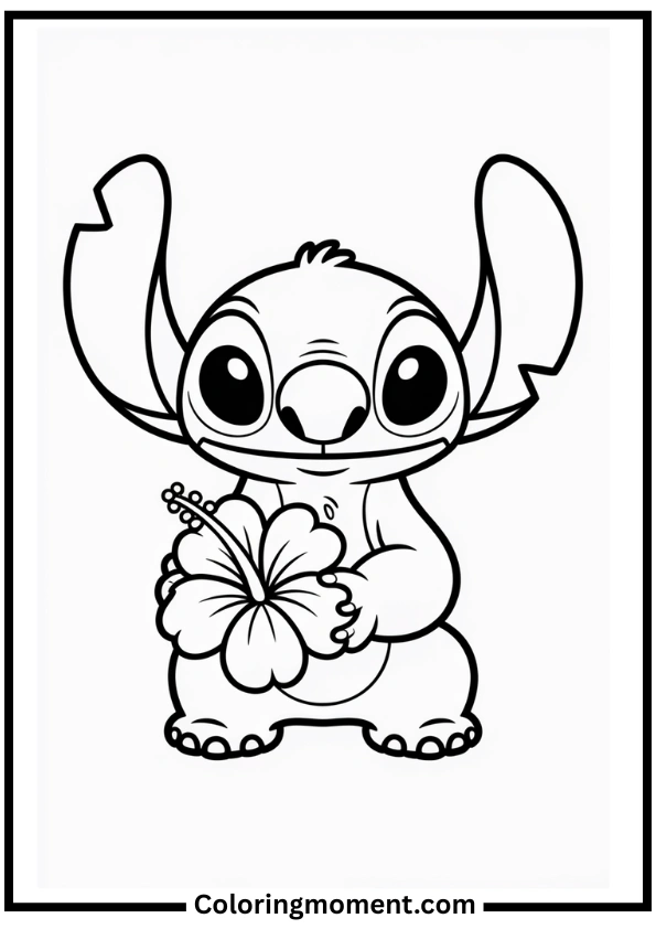 Stitch Holding a Flower Coloring Page