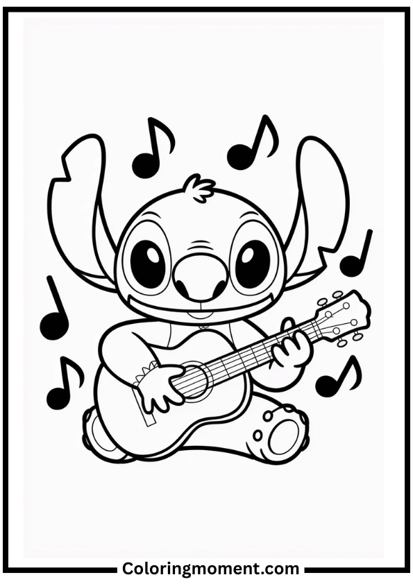 Stitch Playing Guitar Coloring Page
