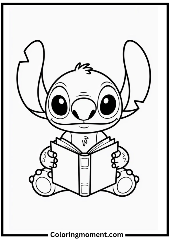 Stitch Reading a Book Coloring Page