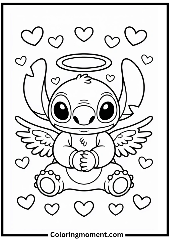 Stitch with Angel Coloring Page