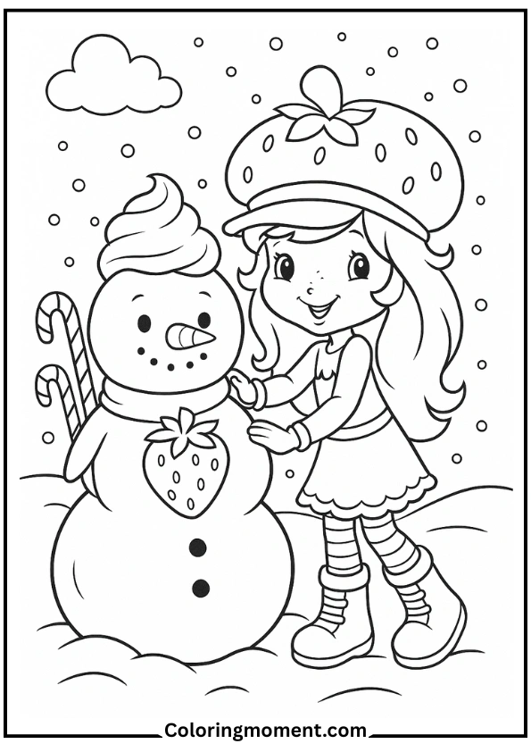 Strawberry Shortcake Building Snowman in Winter