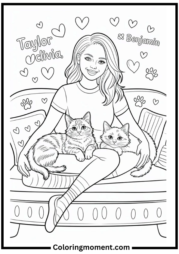 Taylor and Cats Coloring Page