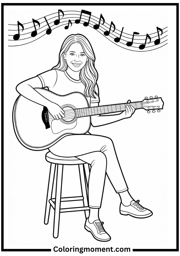 Taylor with Guitar Coloring Page