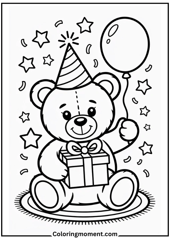 Teddy Bear Birthday Coloring Page