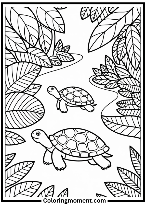 Turtles on Rainforest Path Coloring Page