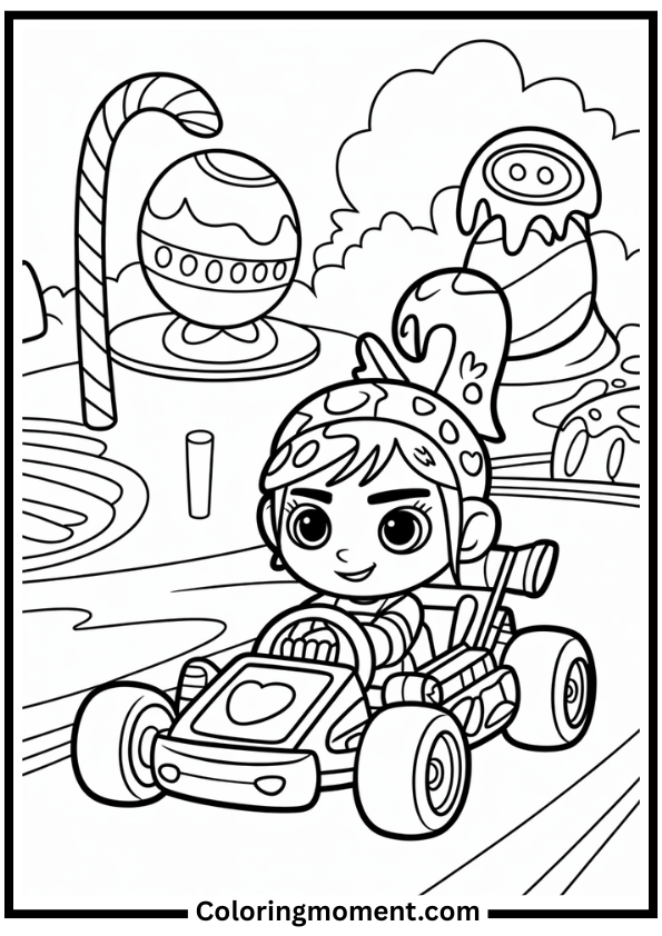 Vanellope Racing Candy Kart Coloring Page