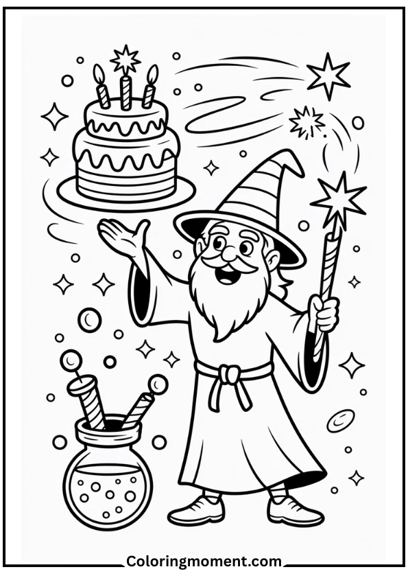 Wizard Birthday Party Coloring Page