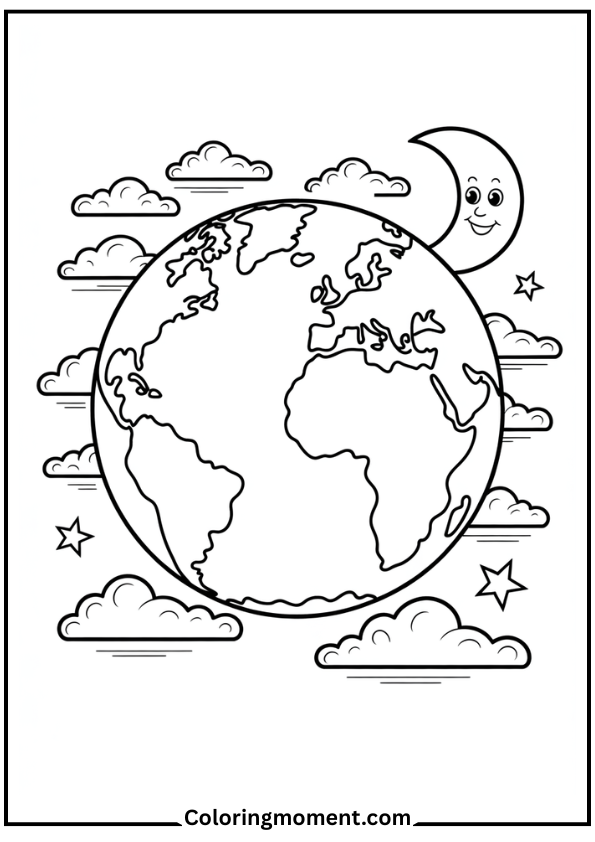 earth with moon outline