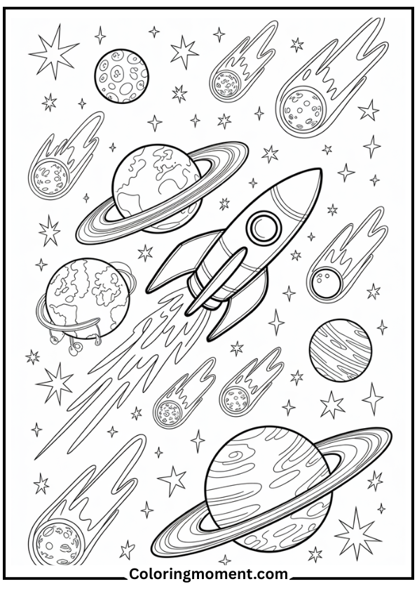 rocket passing planets outline