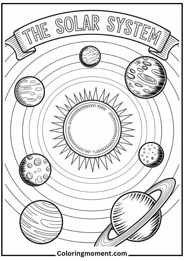 solar system diagram labeled planets