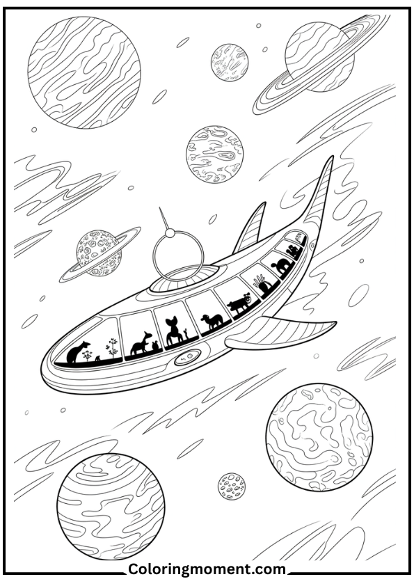 spaceship zoo passing planets