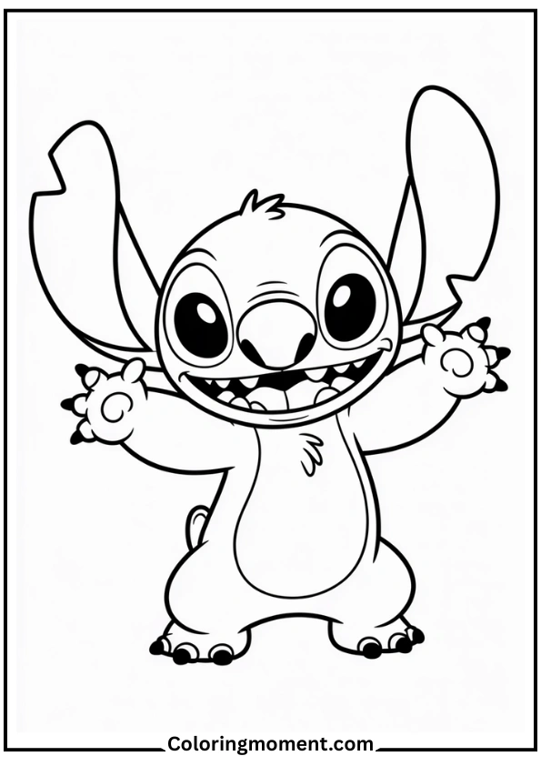 Stitch Smiling and Waving Coloring Page