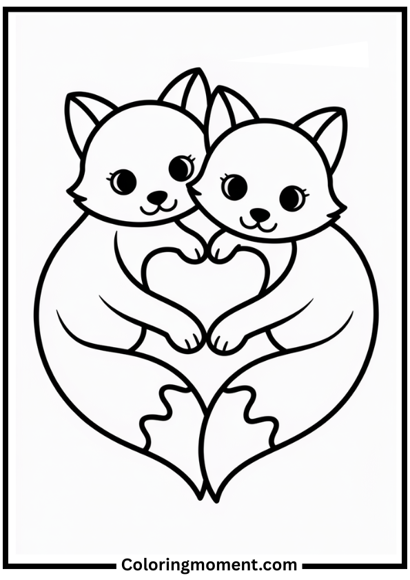 Animal Heart Shape Coloring Page