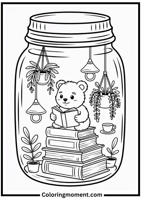 Bear Book Nook Jar coloring page
