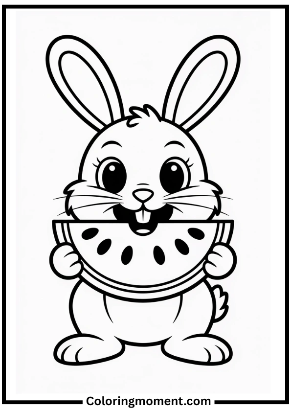 Bunny Eating Watermelon Coloring Page