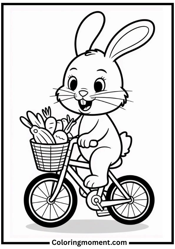 Bunny Riding Bicycle with Veggies Coloring Page