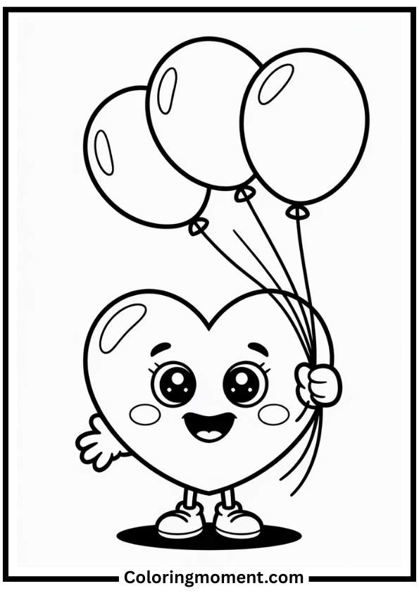 Cartoon Heart Character Coloring Page