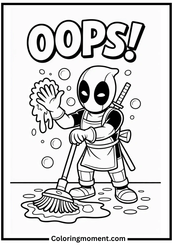 Clean-Up Time Deadpool Coloring Page