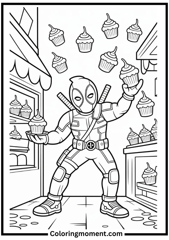 Deadpool Cupcake Craze Coloring Page