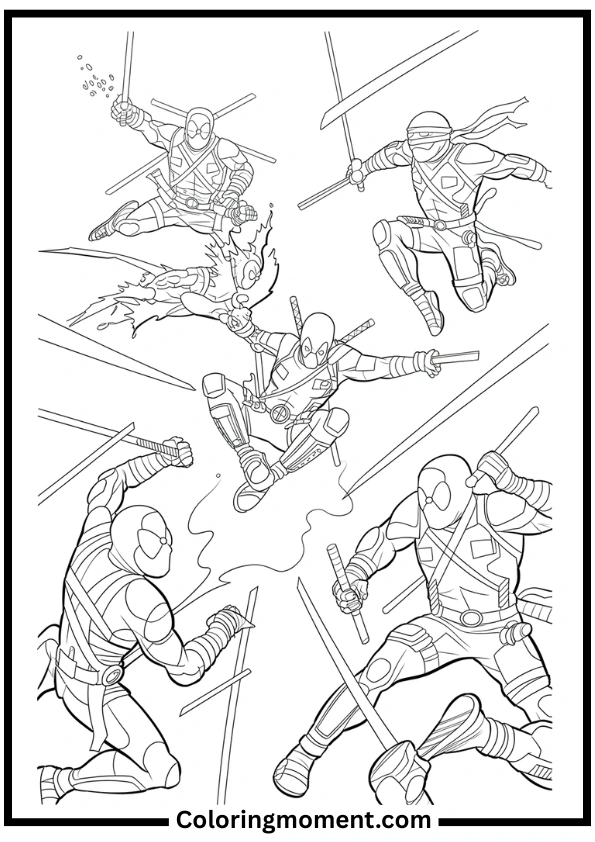 Deadpool vs. Ninjas Coloring Page